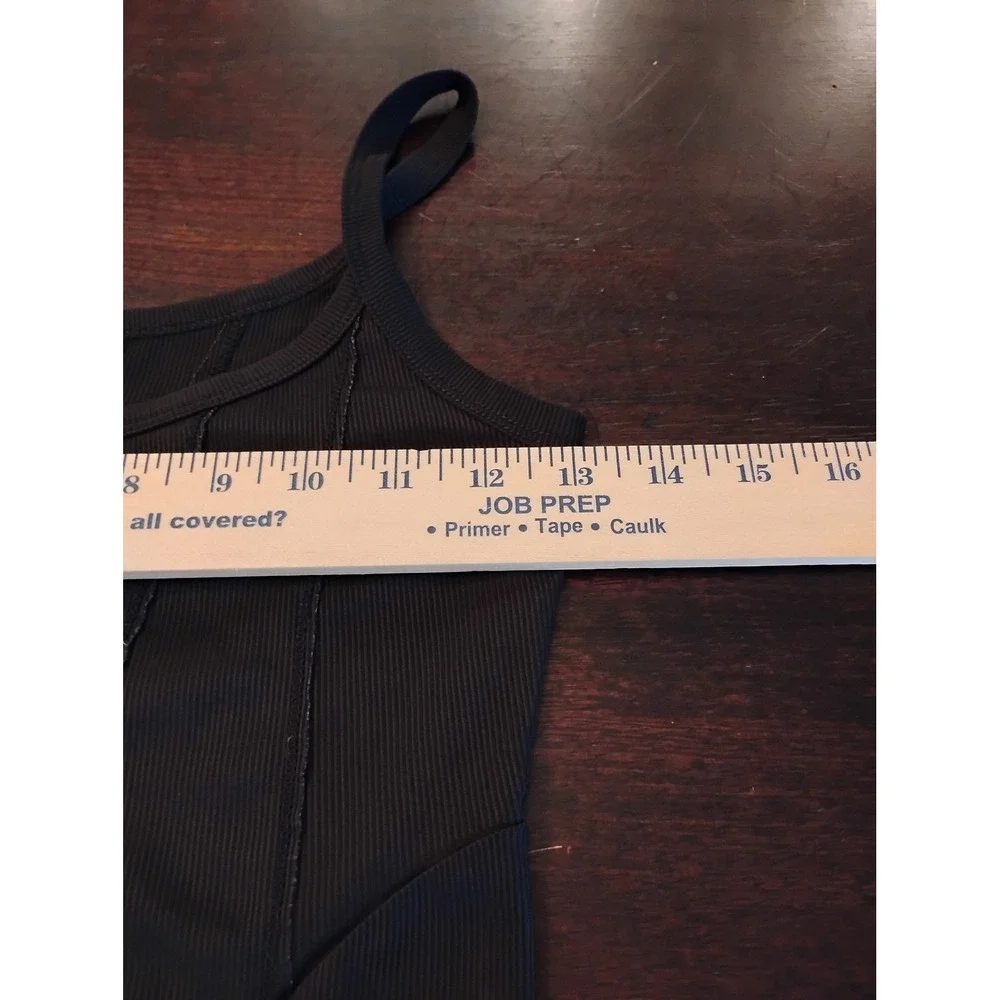 Intimately Free People Black Ribbed Sleeveless Bodysuit Thong Snap Small
